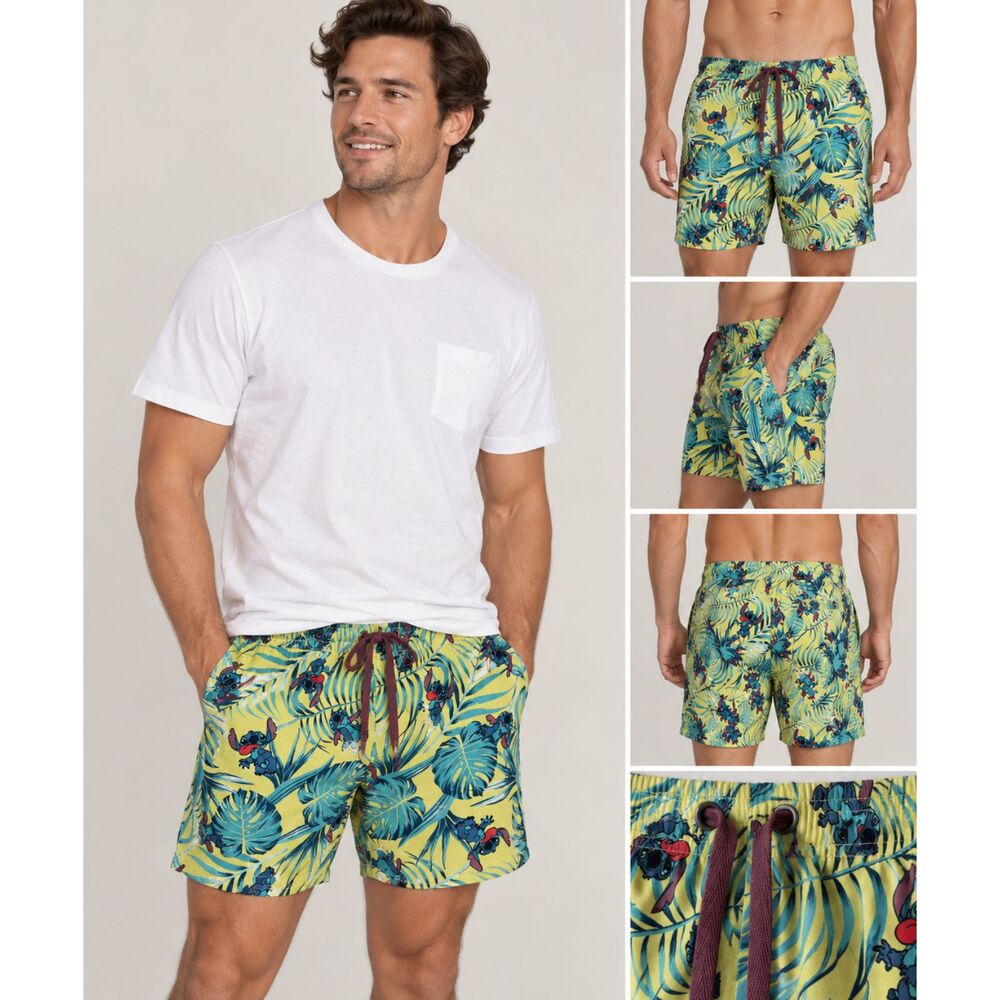 Disney Lilo & Stitch Tropical Leaf Print Sleep Shorts Adult M Cotton PJ